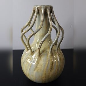Global Views Glossy Yellow and Gray Tentacle Ceramic Vase
